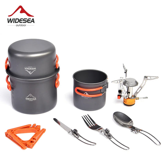 Widesea Camping Cookware Set 1L Portable Pot Cup Stove Outdoor Tableware
