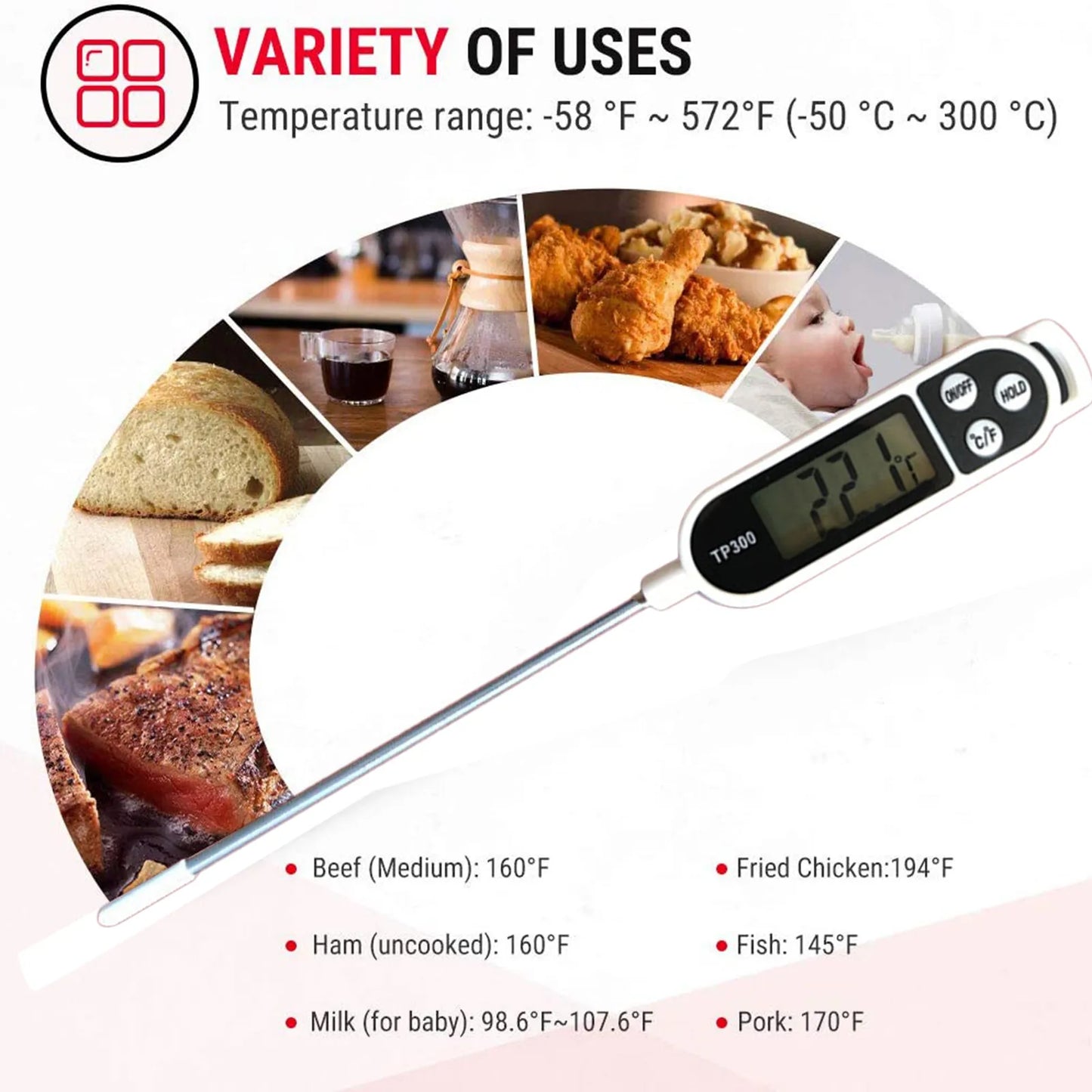 NONECN Digital Meat Thermometer For Grill And Kitchen With Long Probe