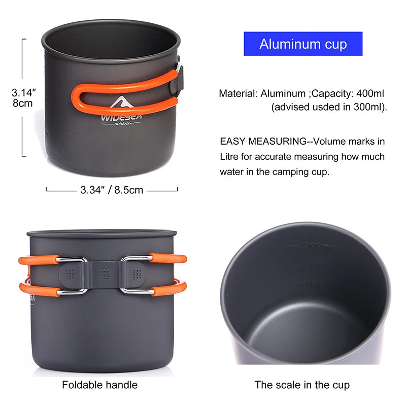 Widesea Camping Cookware Set 1L Portable Pot Cup Stove Outdoor Tableware