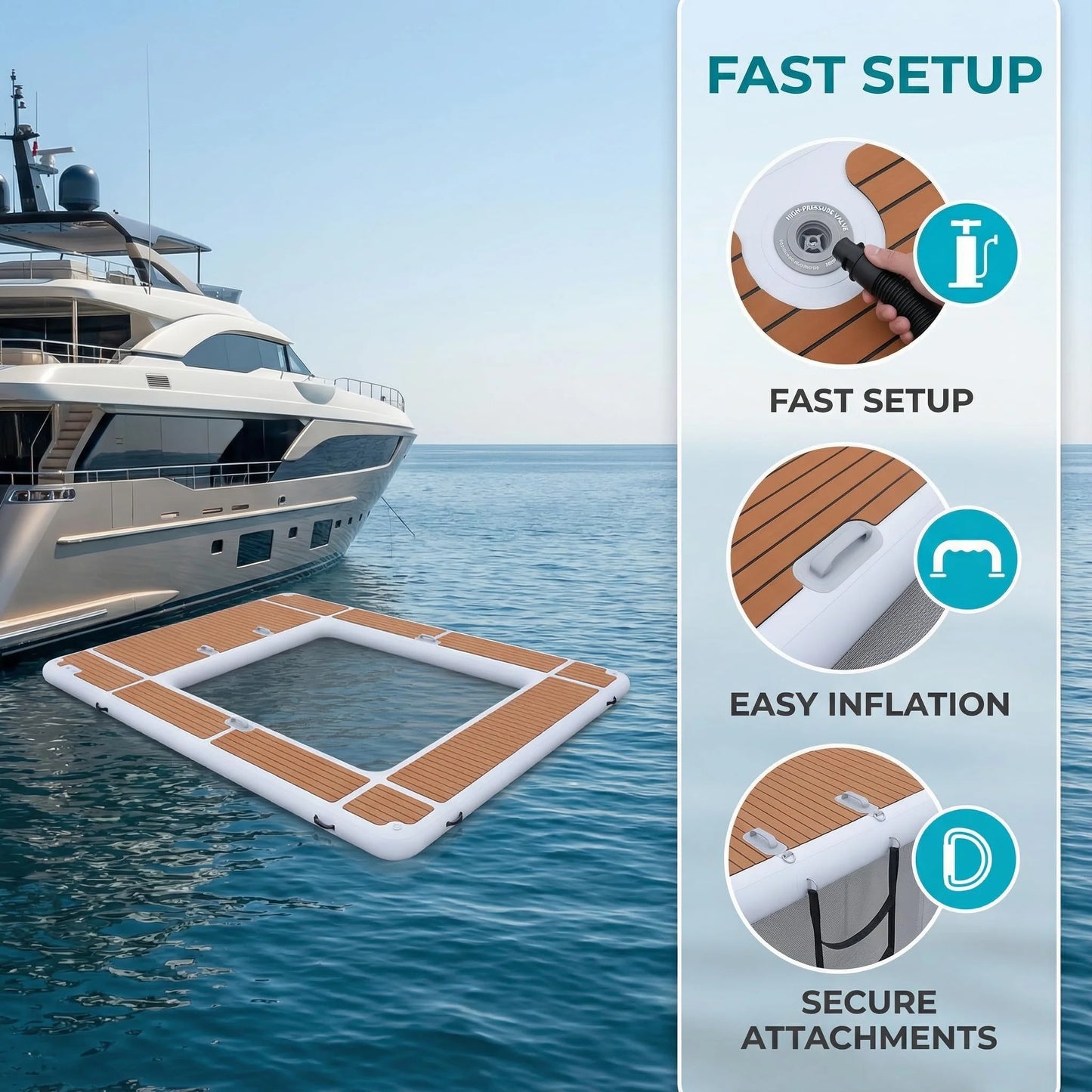 Ejia Inflatable Pool Dock 13x10ft Floating Platform for Yacht or Pool