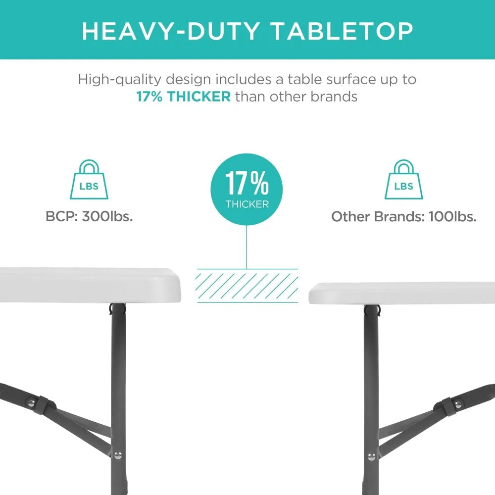8Ft Plastic Folding Table Indoor Outdoor Heavy Duty Portable With Handle