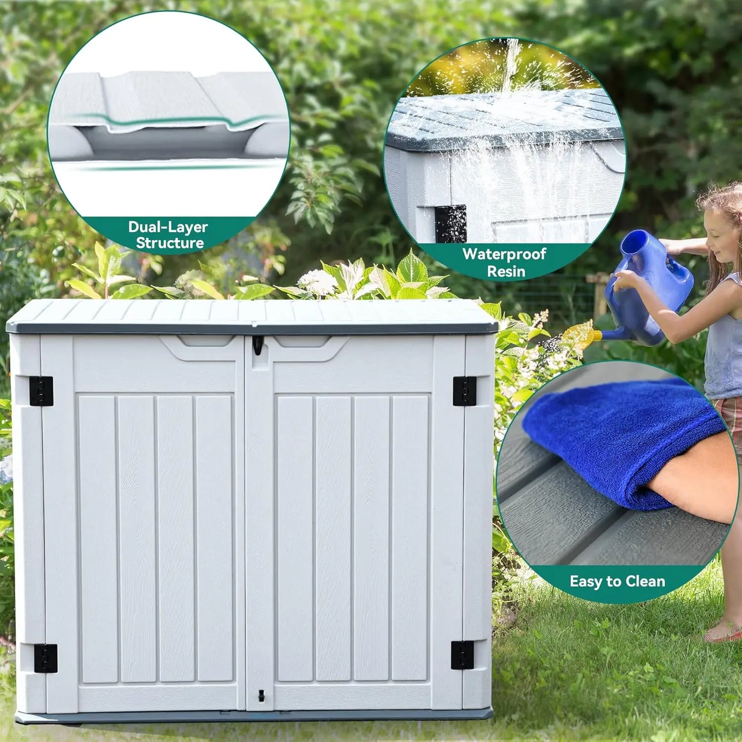 Extra Large Outdoor Horizontal Storage Shed 4.5x4 Resin Tool Shed Waterproof