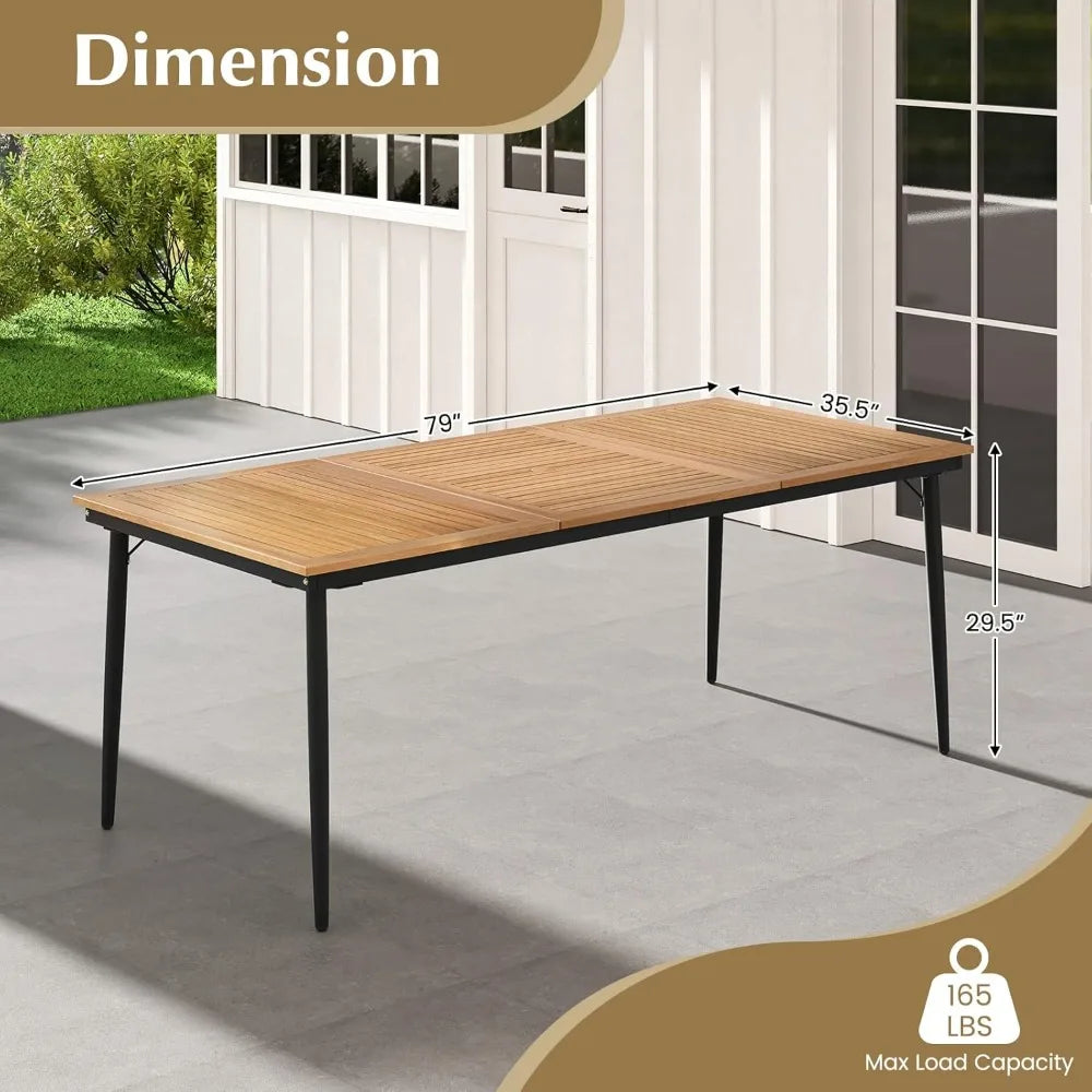 Outdoor Dining Table For 8 With 79 Inch Acacia Wood Top And Metal Frame