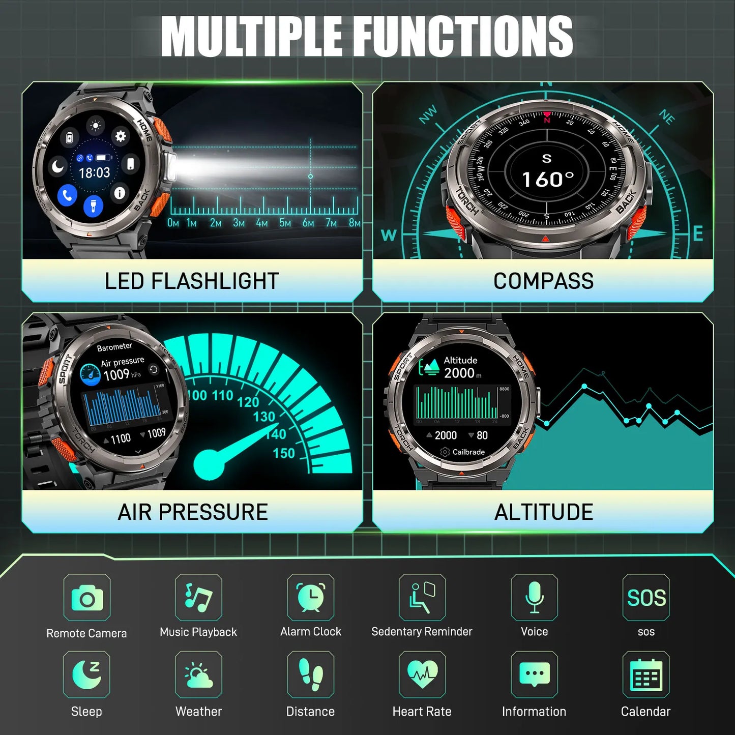 EIGIIS KE5 1.45 Inch Smartwatch With Compass Barometer Altimeter 3ATM Waterproof