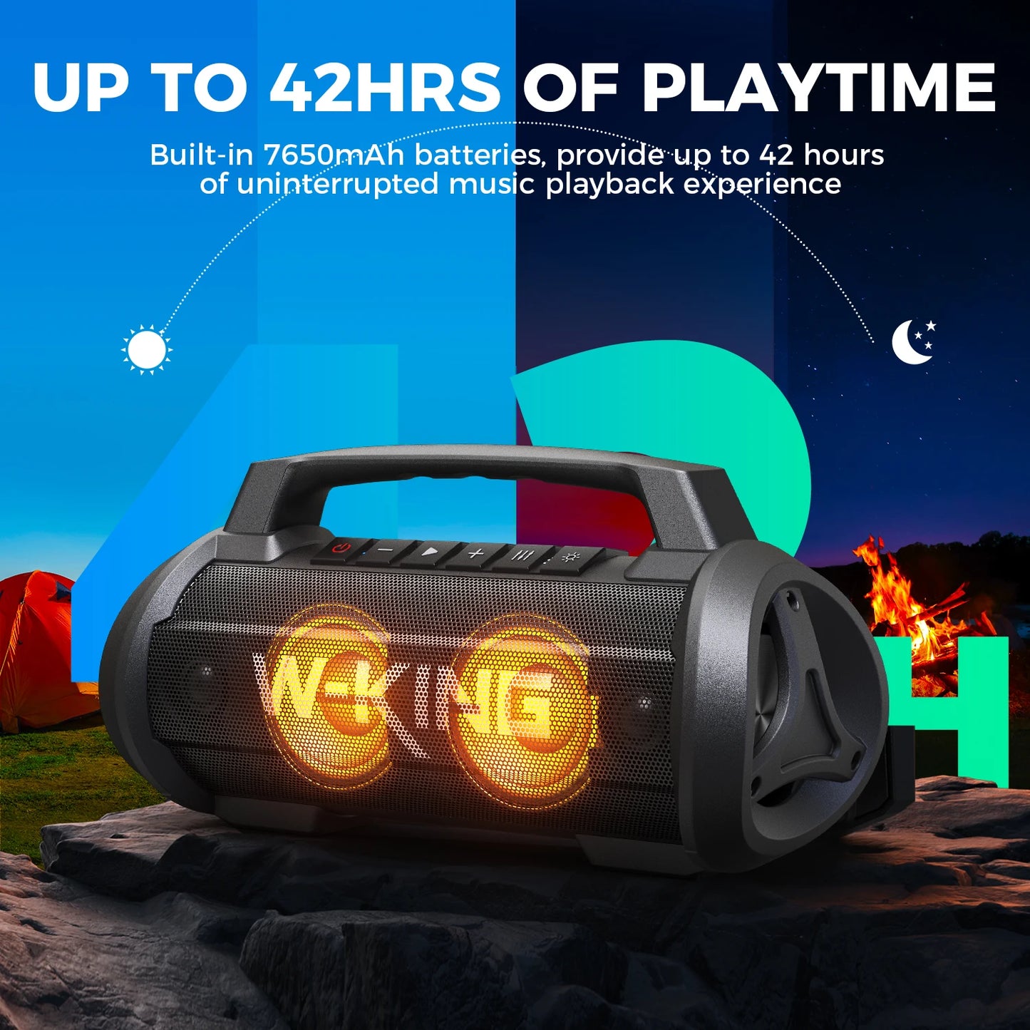 W-King 70W RMS Bluetooth Portable Speaker IPX6 Waterproof Subwoofer Bass Boost