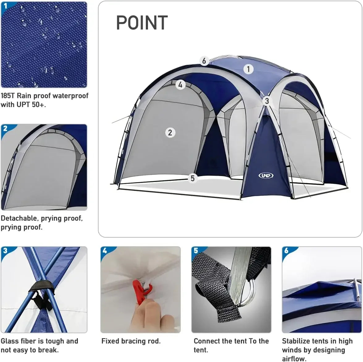 UNP Easy Beach Tent Pop Up Canopy UPF50 Sun Shelter With Side Wall Ground Pegs