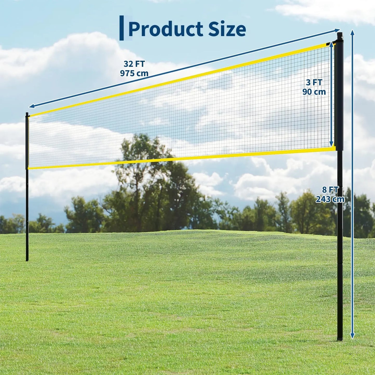 Take your outdoor volleyball game to the next level with this 32 Ft Freestanding Net Set, designed for fast setup, durable play, and versatile outdoor fun.