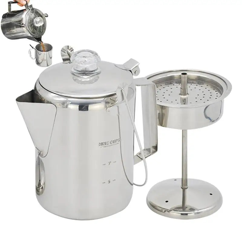 Camping Percolator Coffee Pot 9 Cup Stainless Steel Stovetop Mocha
