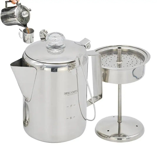 Camping Percolator Coffee Pot 9 Cup Stainless Steel Stovetop Mocha