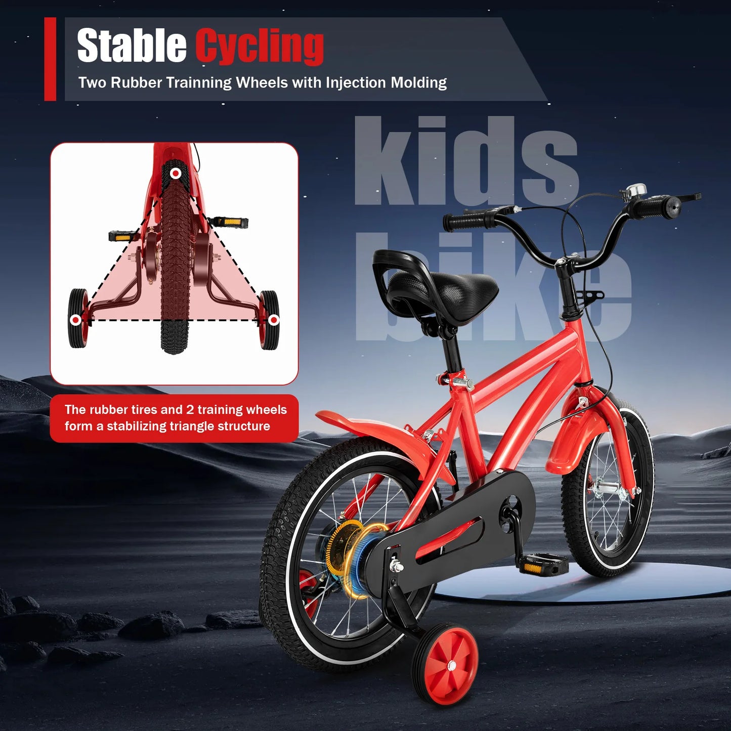 14 Inch Kids Bike For Boys Girls Unisex With Safety Training Wheel Steel Frame