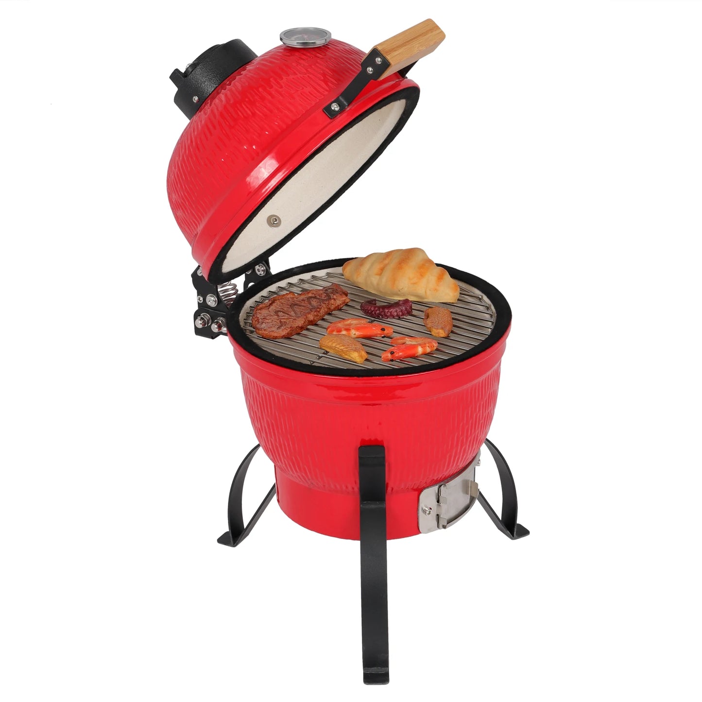 Elenxs Kamado Ceramic Round Charcoal Grill 13 Inch Orange Outdoor Bbq