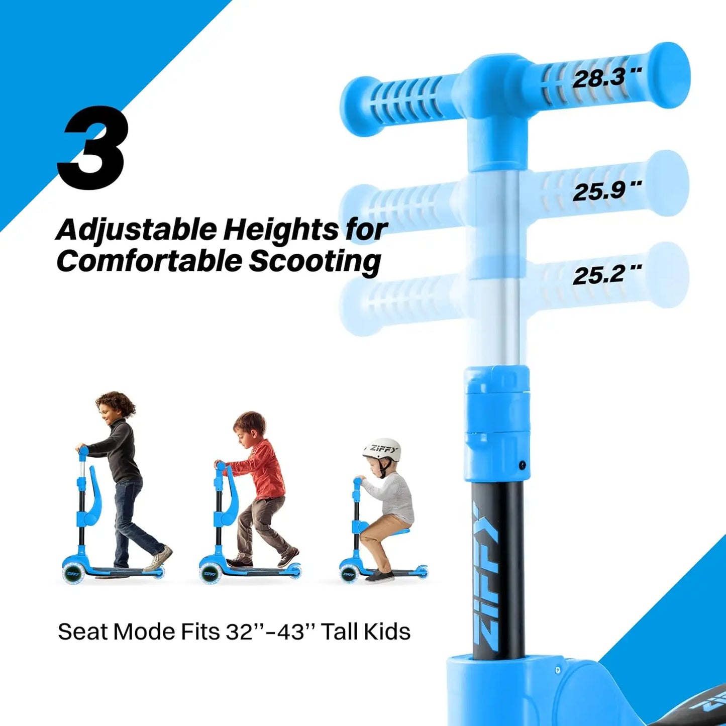 Joyfy 2 In 1 Toddler Scooter With LED Lights Adjustable Height And Foldable Seat