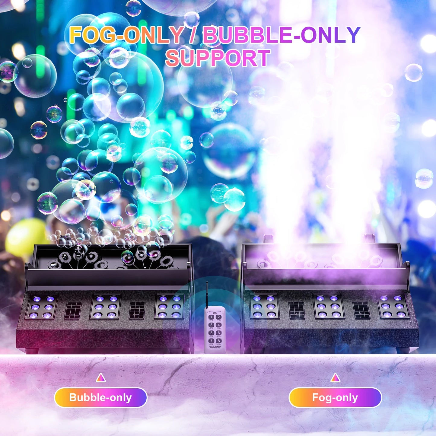 U'King 1500W Smoke Bubble Machine 8 RGB 3in1 LED Fog DMX Stage Light