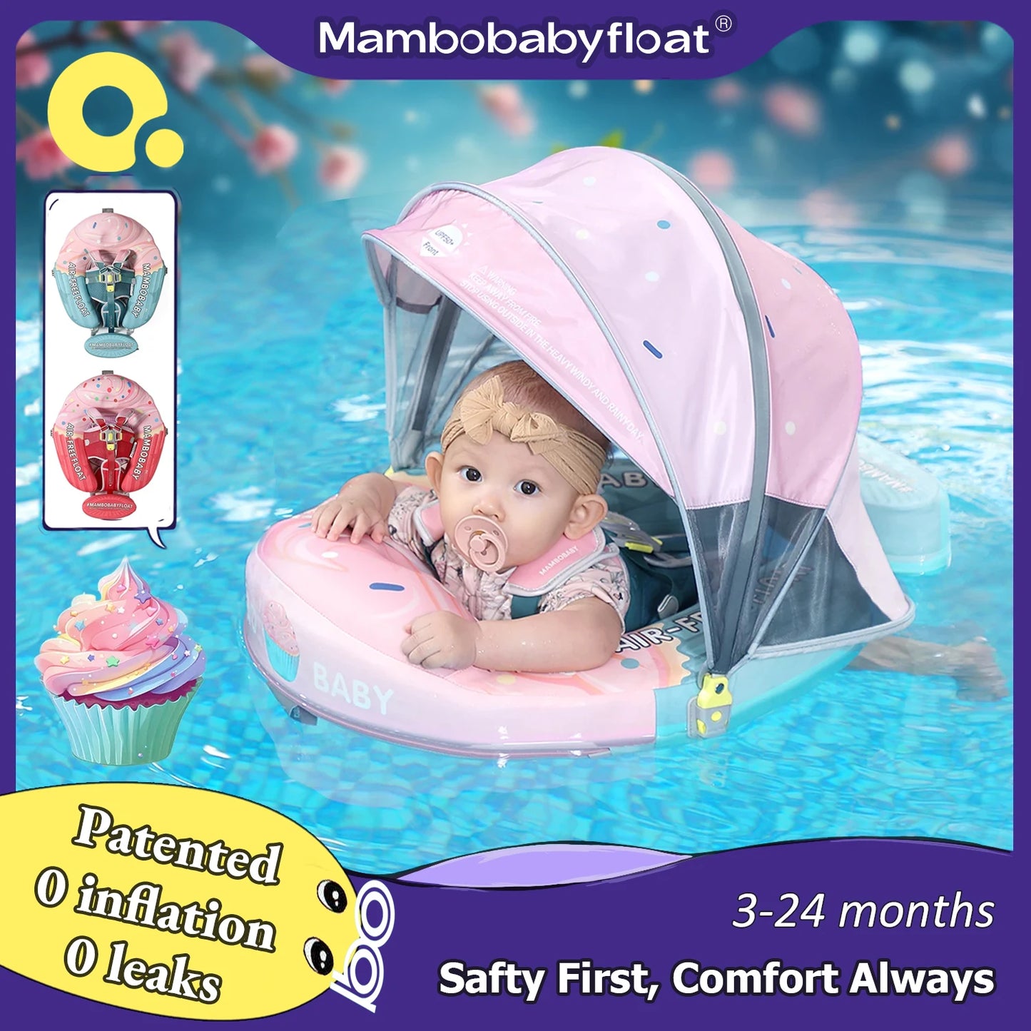 Mambobaby No Inflation Safe Harness Baby Swim Ring Toddler Pool Float 6 To 18 Kg