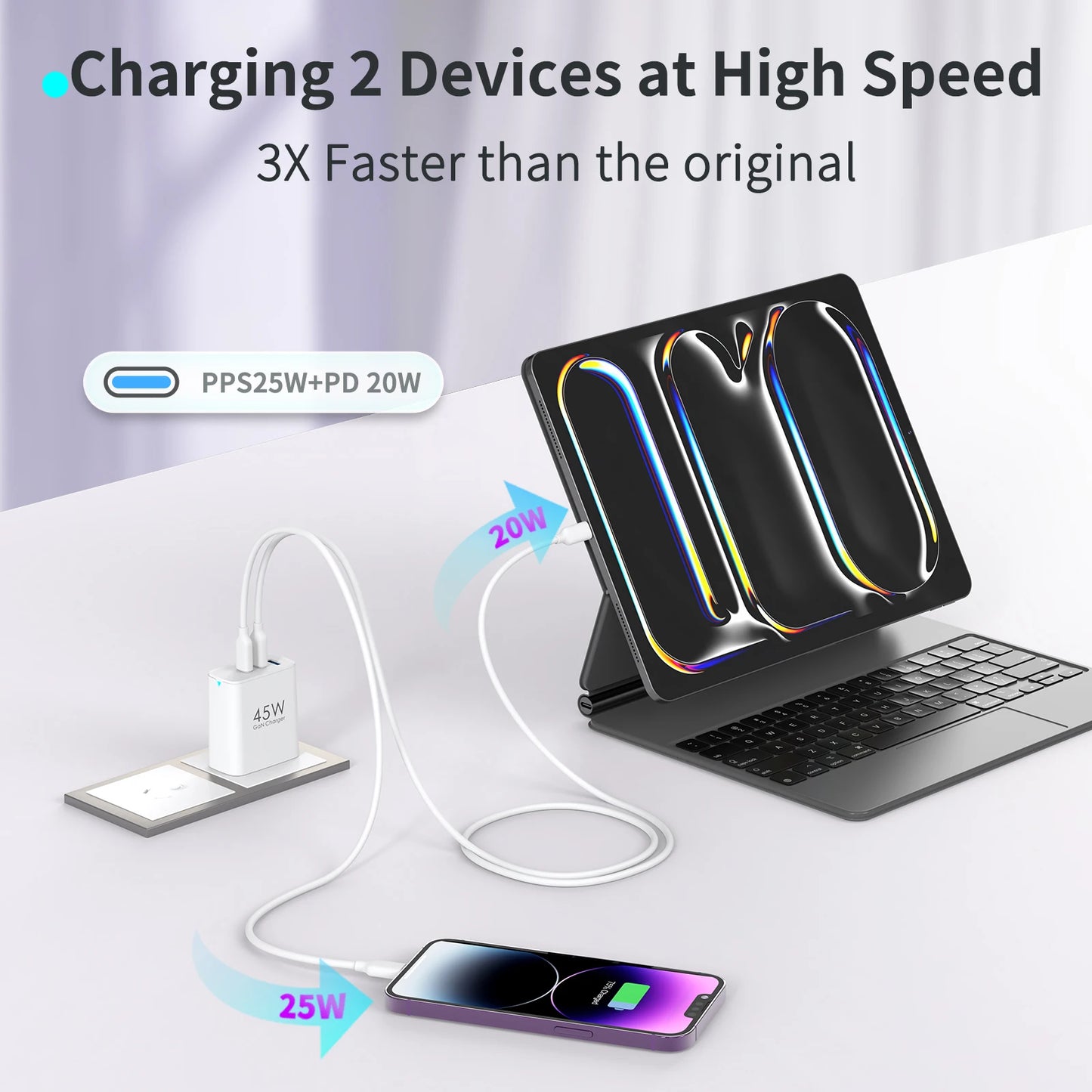Experience faster charging for all your devices with TOPADRE 45W 3 Port USB Charger.