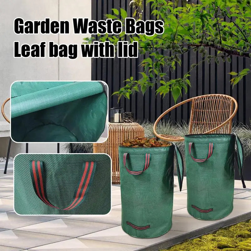 272L Garden Yard Waste Bag With Lid Foldable Leaf Trash Can Outdoor Storage