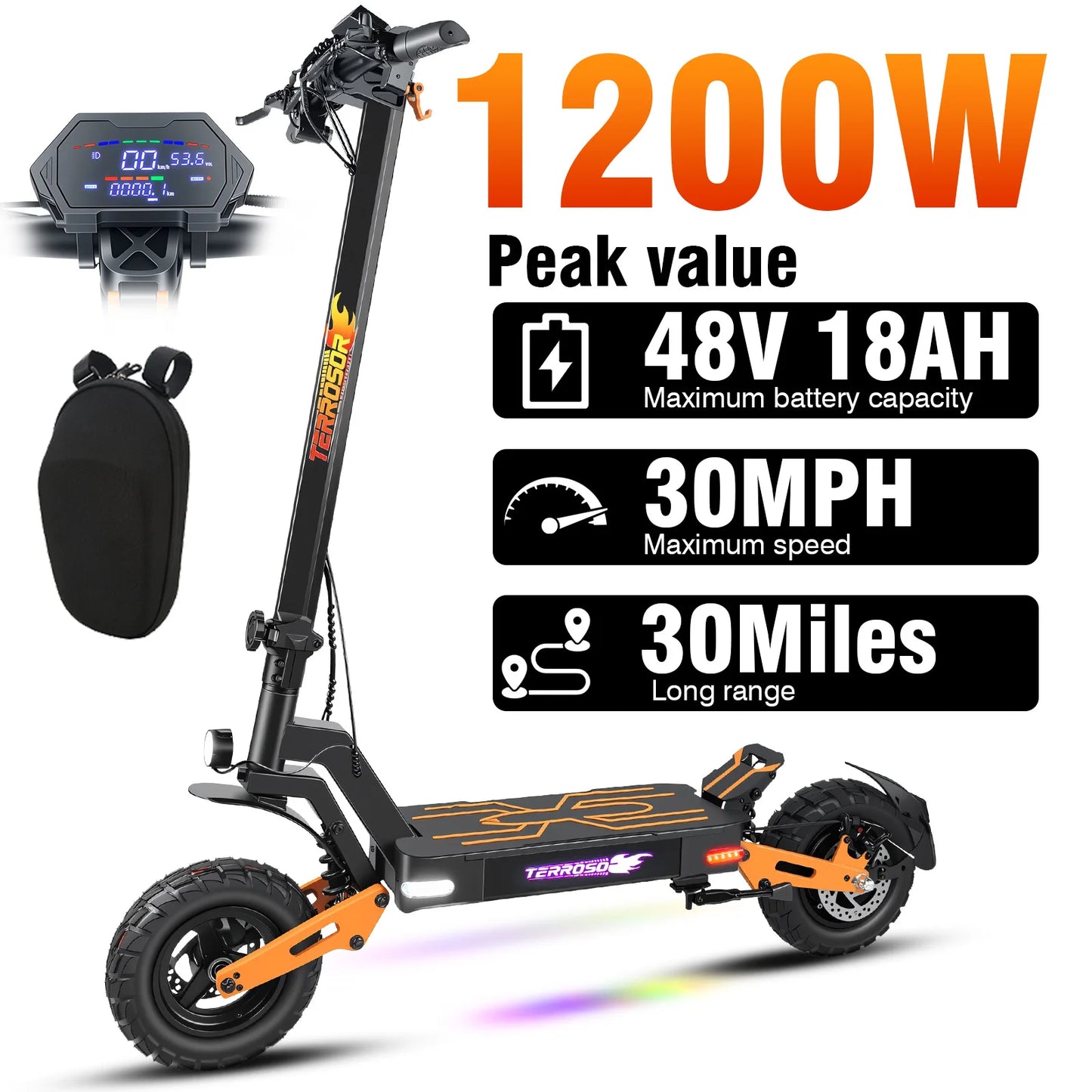 LELEKUAIC 1200W Electric Scooter For Adults 28 MPH Top Speed Off Road