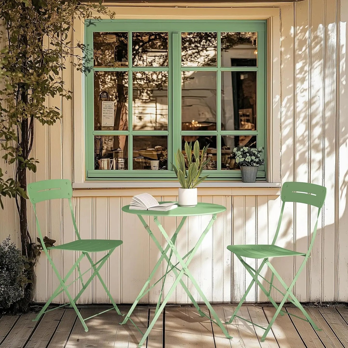 Patio Bistro Set 3 Piece Folding Table And Chairs For Outdoor Garden