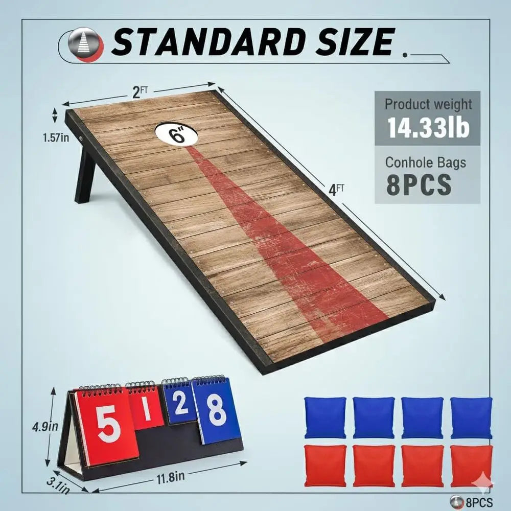 Cornhole Boards Set, 2 Regulation Size 4x2 Ft Cornhole Boards with 8 All-Weather Bean Bags and Carrying Case, Outdoor Corn Hole