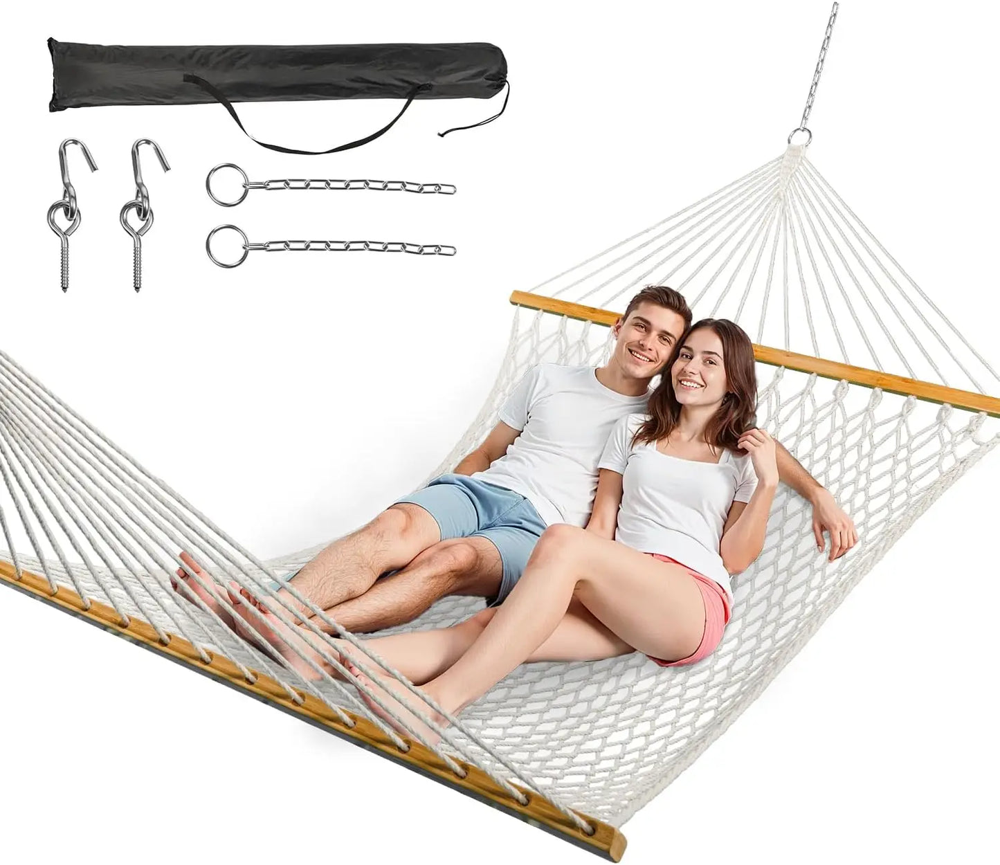 Escape to effortless comfort with this handwoven double hammock built for two.
