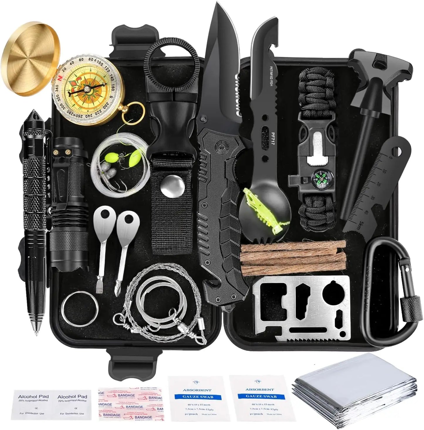 Gemagic brings you a 35‑in‑1 survival kit that keeps you prepared for every outdoor adventure, whether you're camping, hiking, hunting, or exploring remote terrain.