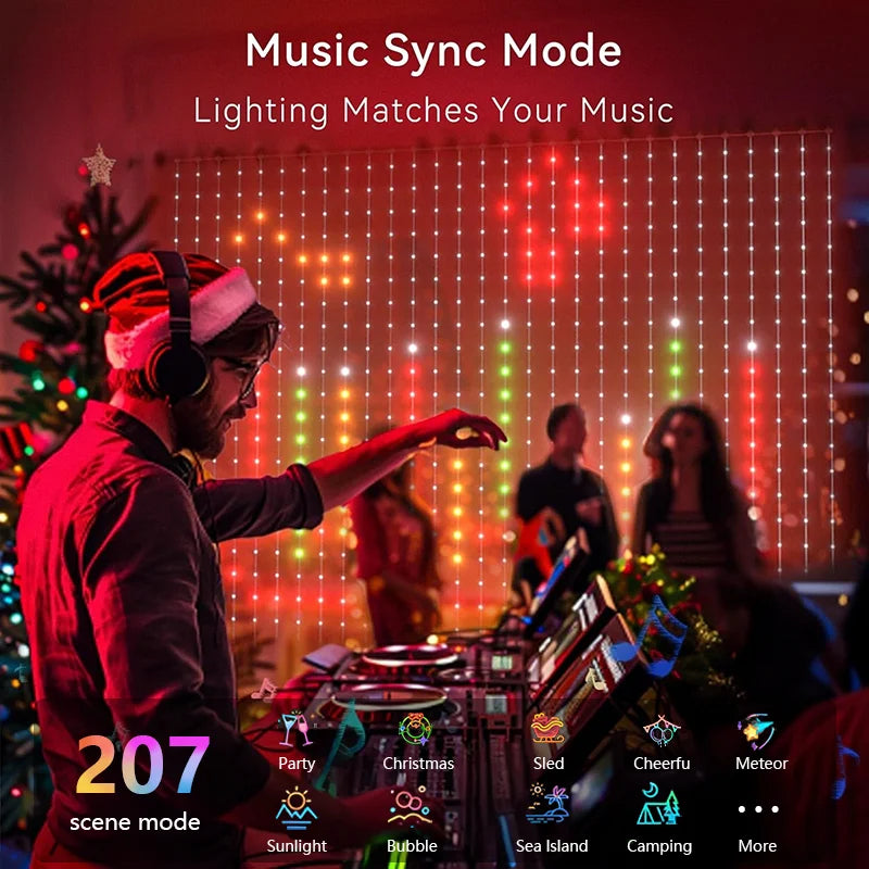 Turn any space into a dazzling, programmable atmosphere with the MIMIRGB Smart RGBIC Curtain Lights.