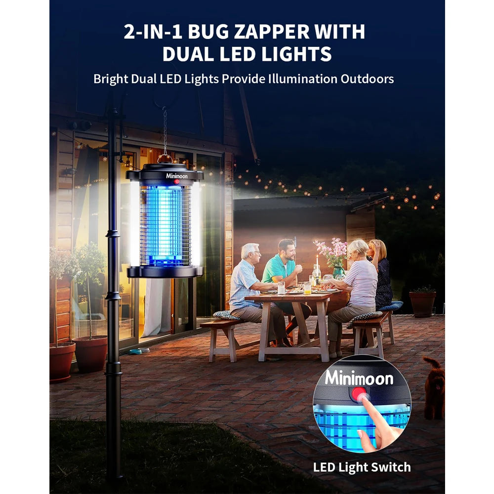 Minimoon Outdoor Bug Zapper Dual LED Mosquito Trap 4200V IPX4 15W