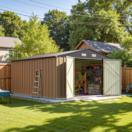 10 X 12 Ft Metal Storage Shed With Tool Storage For Outdoor Use
