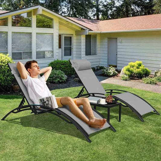 Transform your outdoor space with the AuAg aluminum lounge chair set, delivering comfort, durability, and modern style.