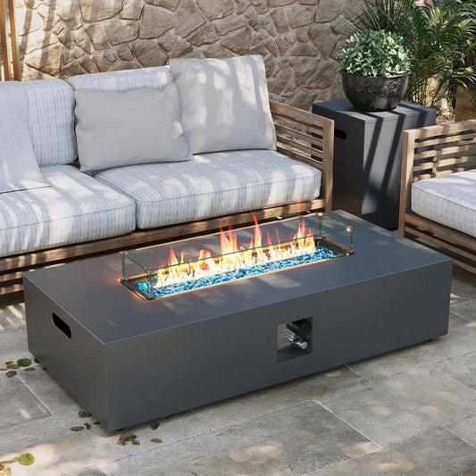 56 Inch Outdoor Propane Gas Fire Pit Table 50000 BTU Iron Rectangle