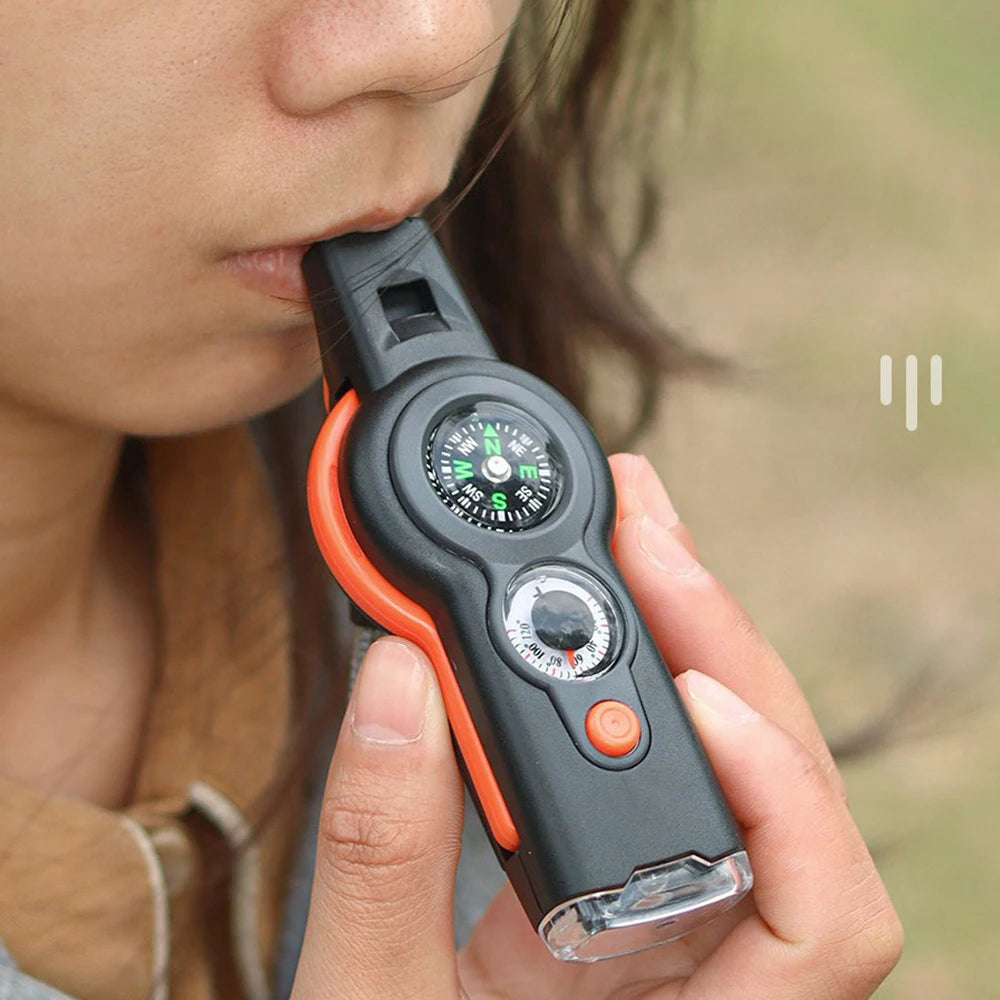 Seven In One Whistle Compass Tool For Camping With Knife And Bottle Opener
