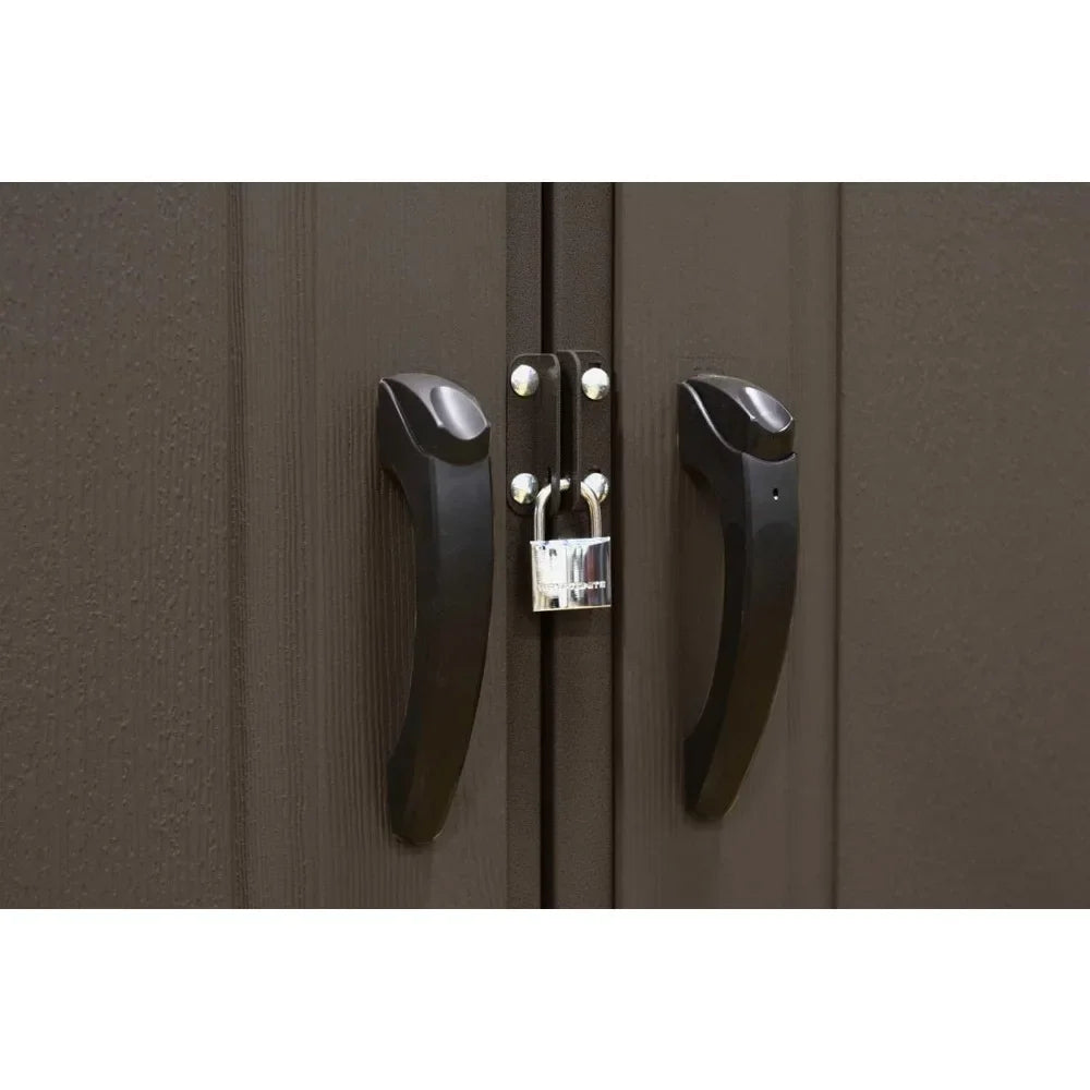 Brighten your yard organization with this customizable outdoor storage shed, engineered to withstand harsh weather, resist UV and rust, and keep all your tools, bikes, and seasonal items neatly protected and within easy reach all year long.