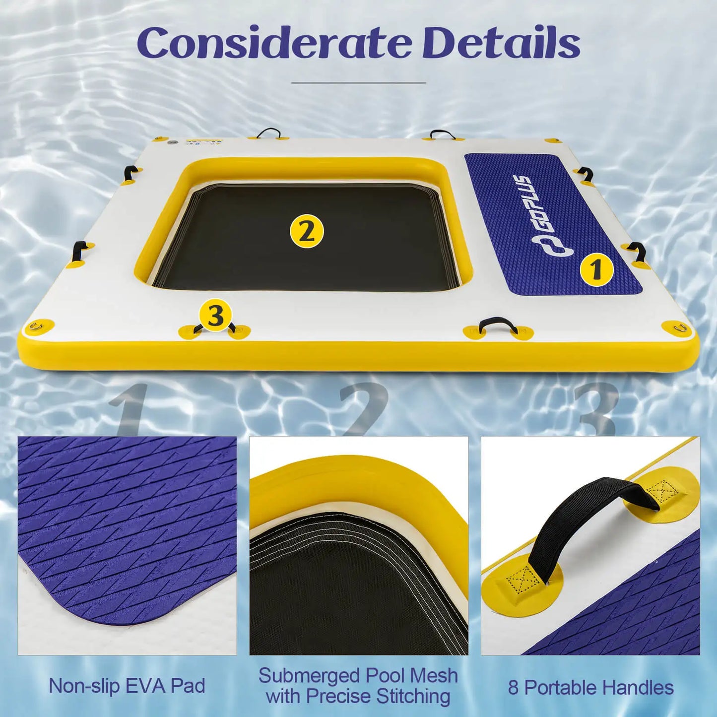 Dive into summer with the Multigoth 8 ft inflatable floating dock, built for durable, family-friendly aquatic fun on lakes, rivers, or calm coastlines.