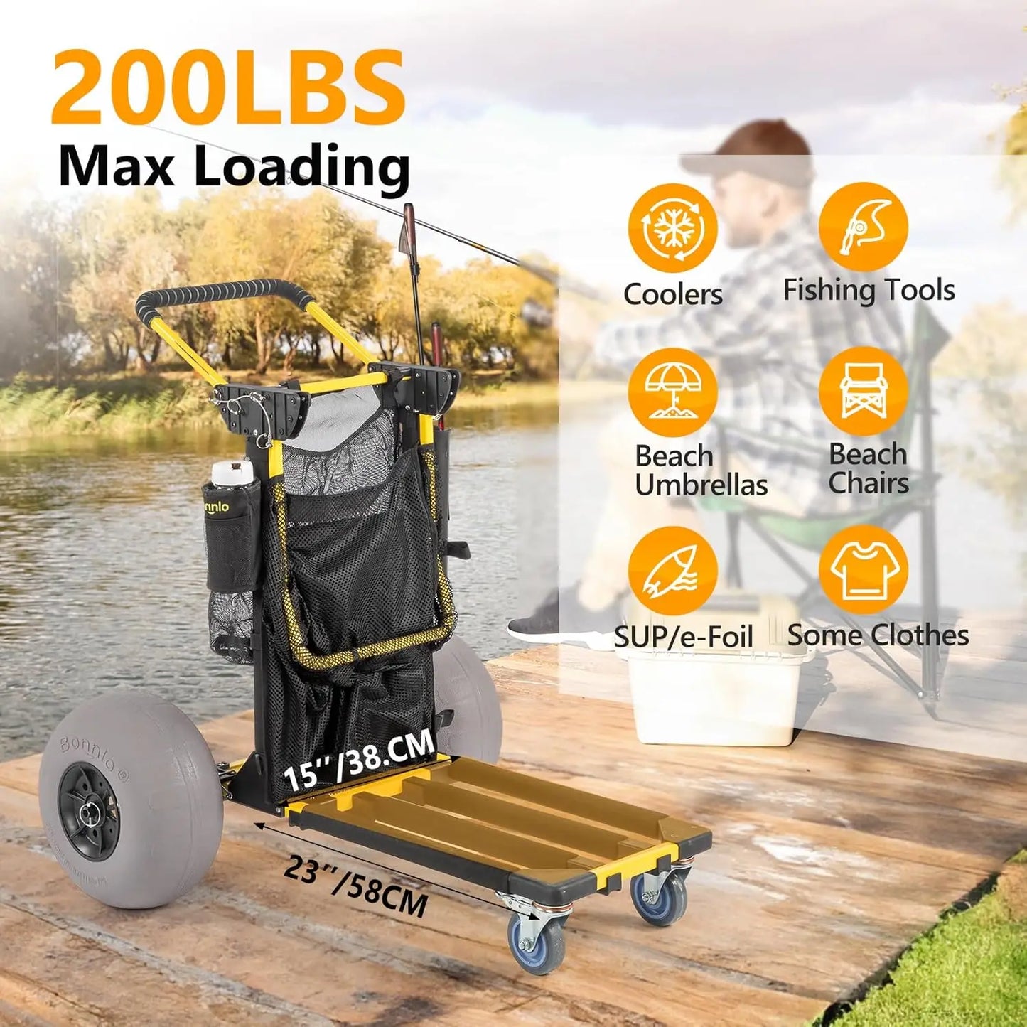 Beach Cart With 12 Inch Balloon Wheels For Sand 2-In-1 Foldable Wagon