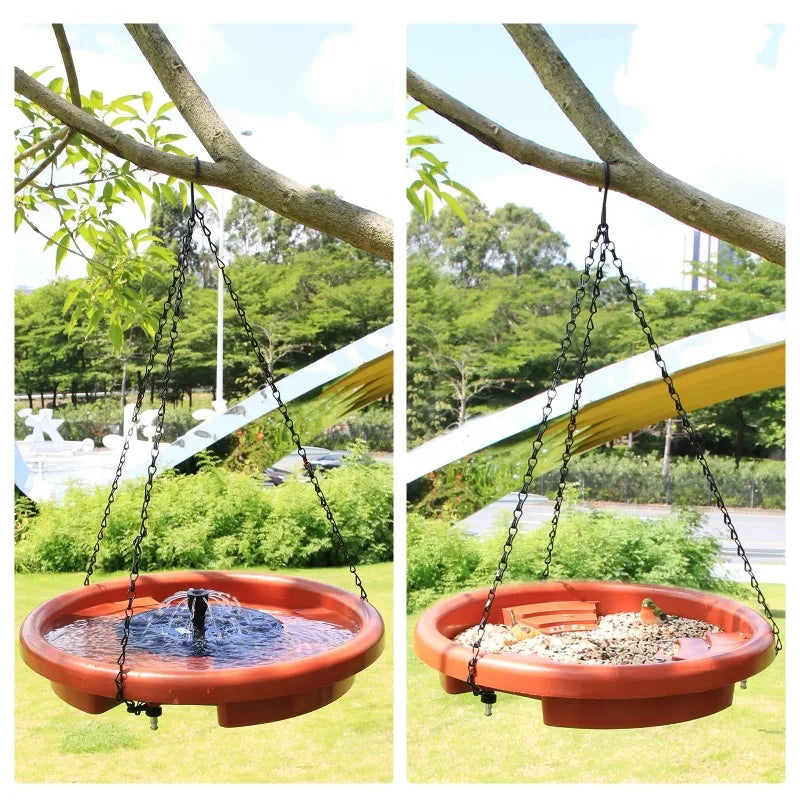 Enhance your outdoor space with a solar powered bird fountain that also serves as a convenient feeder and decorative water feature.
