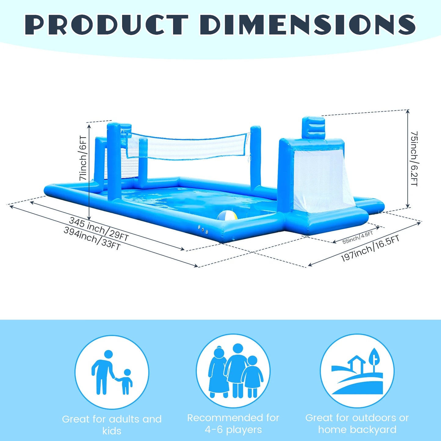 RTS Inflatable 33ft Outdoor Volleyball Court and Multi Sport Playset