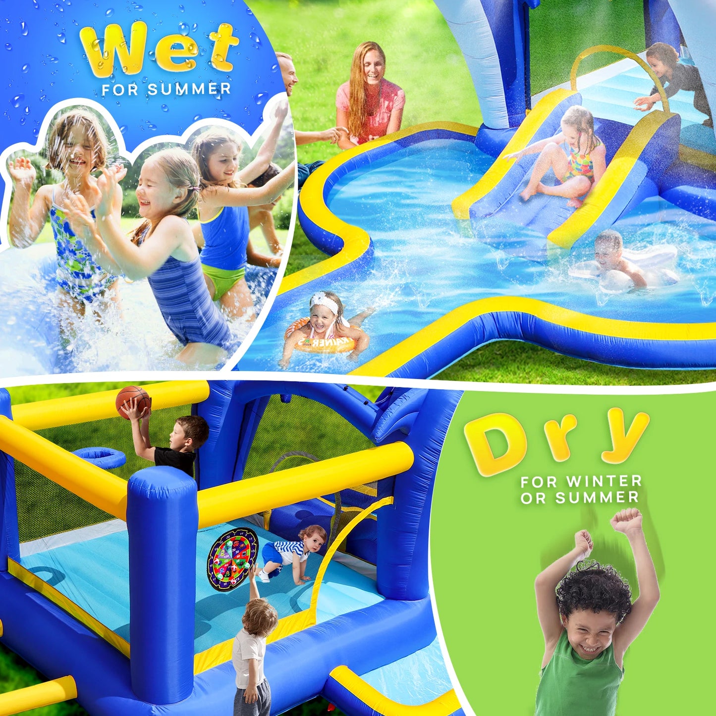 Turn your backyard into a splashy playground with the 8 In 1 Inflatable Water Slide Park Trampoline from elenxs.