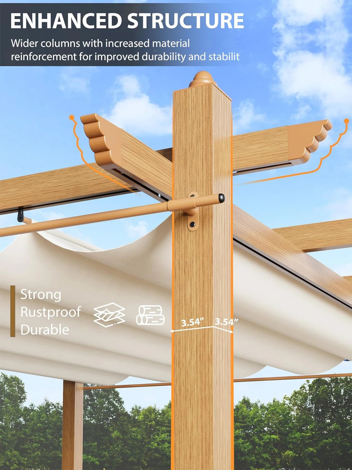 HiMISS 10x10Ft 10x13Ft Outdoor Pergola With Retractable Canopy
