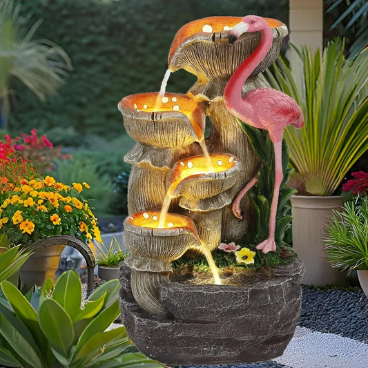 5 Tier Outdoor Indoor Water Feature Fountain With Flamingo Cascade LED Lights