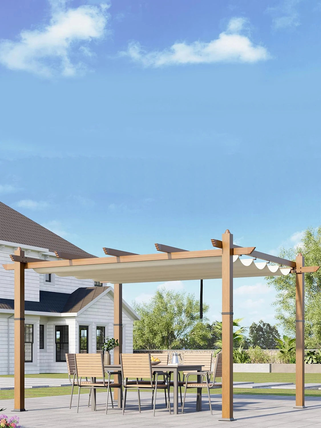 HiMISS 10x10Ft 10x13Ft Outdoor Pergola With Retractable Canopy