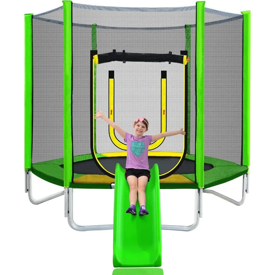 XMSJ 7 Ft Trampoline With Enclosure Net For Toddlers Outdoor With Slide