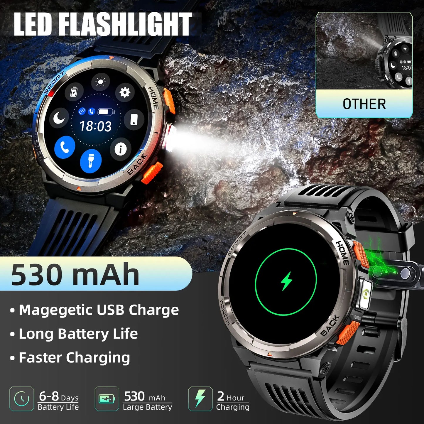 EIGIIS KE5 1.45 Inch Smartwatch With Compass Barometer Altimeter 3ATM Waterproof