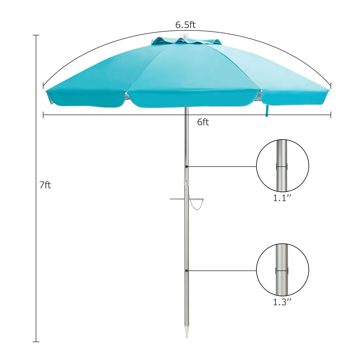 HOMASISH 6.5ft Patio Beach Umbrella Tilt Aluminum Carry Bag