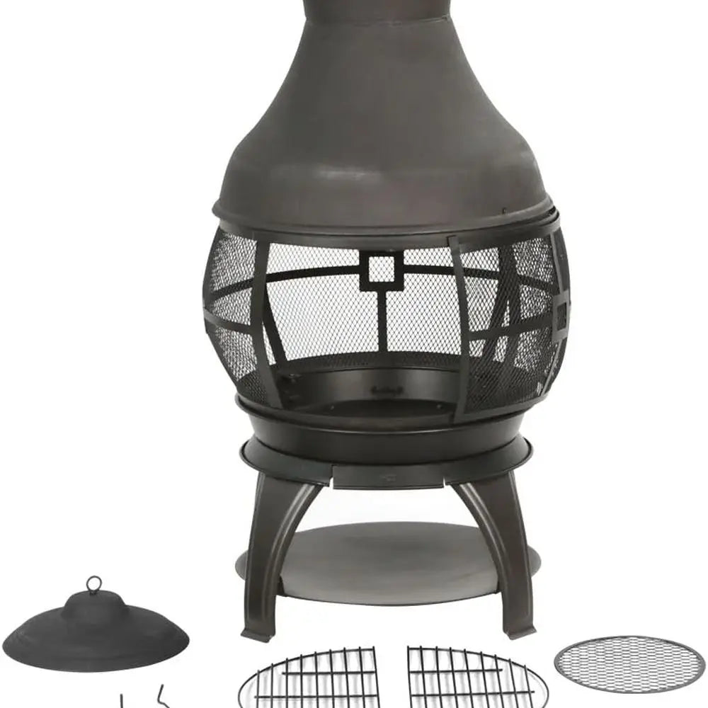Outdoor Wooden Chiminea Fire Pit Brown Black Round Backyard