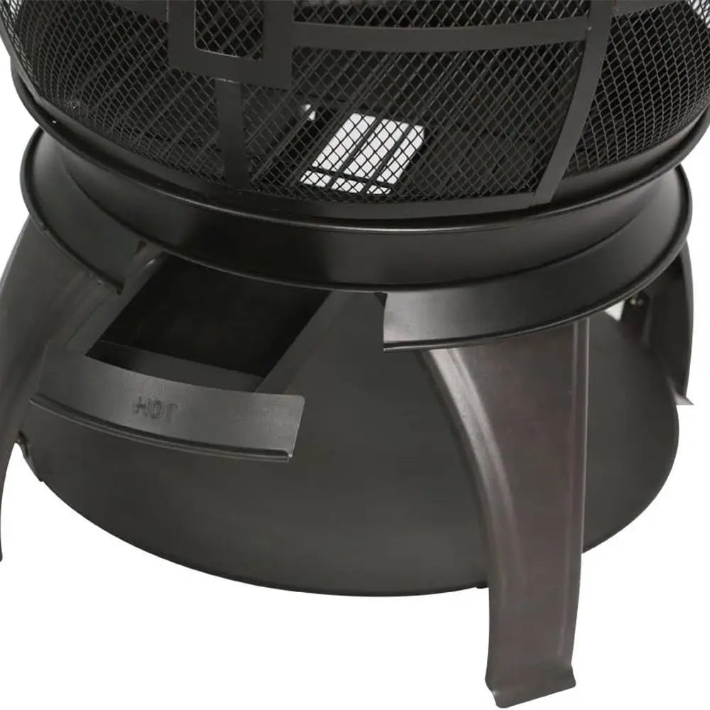 Outdoor Wooden Chiminea Fire Pit Brown Black Round Backyard