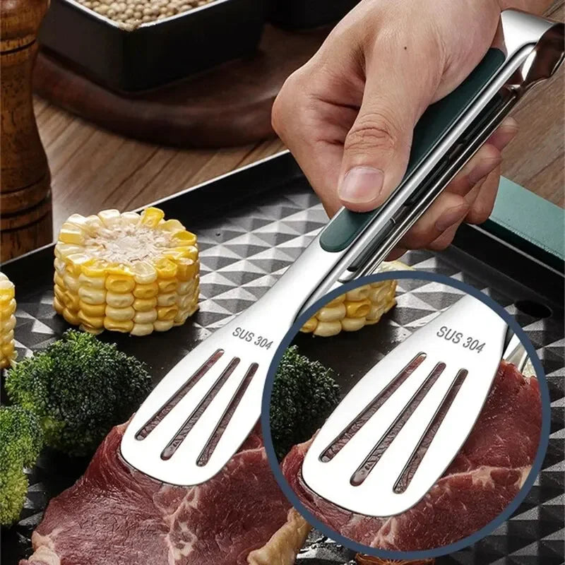NONECN 1pc Non Slip Stainless Steel Food Tongs For Kitchen Barbecue Grill