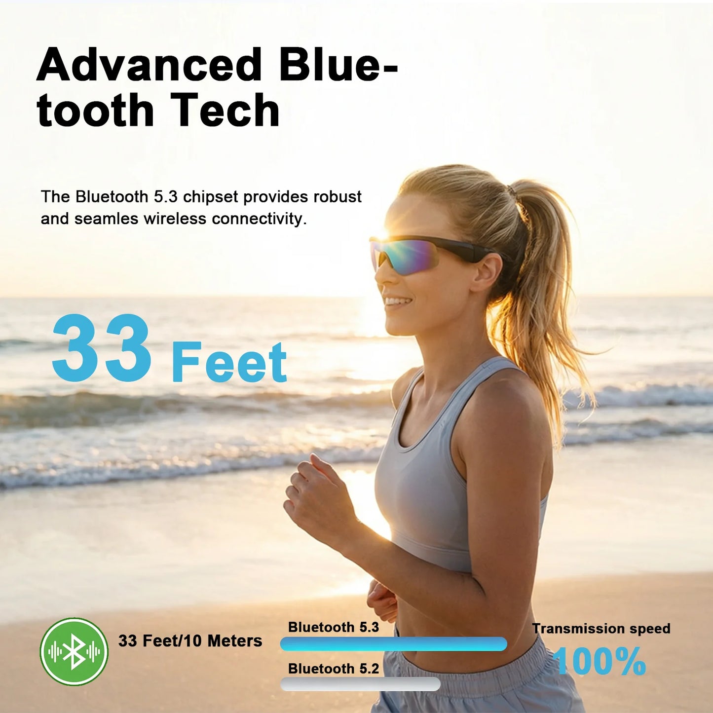 PveQQve AI Smart Glasses With Polarized Lens Translation Bluetooth Cycling