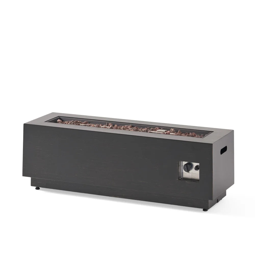 40 Inch Outdoor Rectangular Iron Propane Fire Pit 50,000 BTU Dark Grey