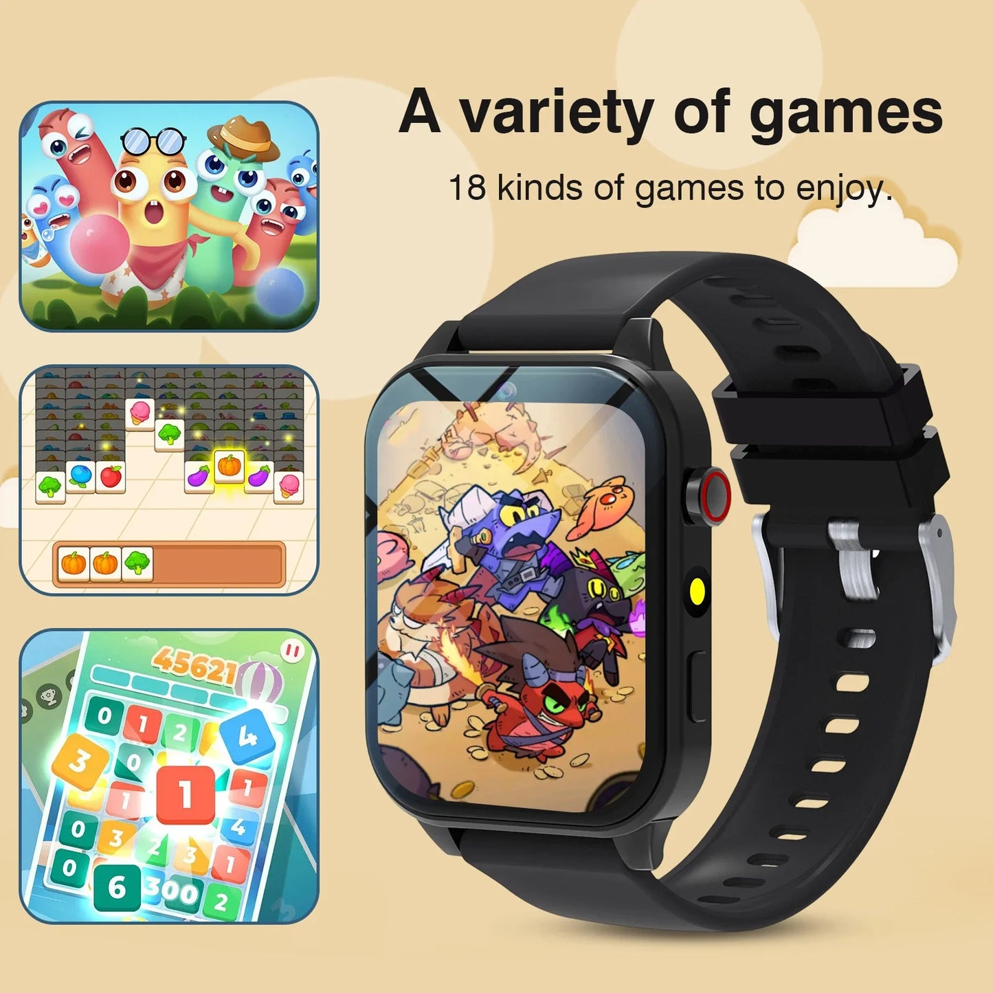 Odelettevcy Kids Smart Watch With 18 Games Camera Waterproof Sleep Monitoring