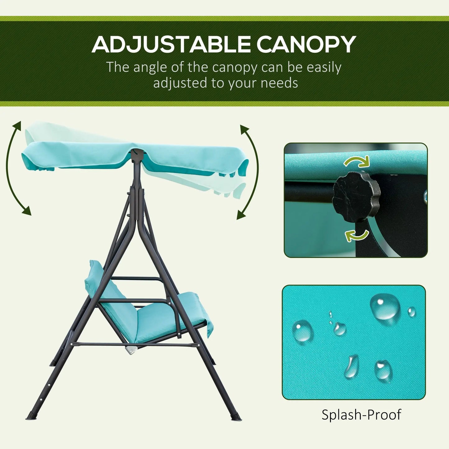 Outsunny Porch Swing Hammock Bench Chair 3 Seat with Adjustable Canopy